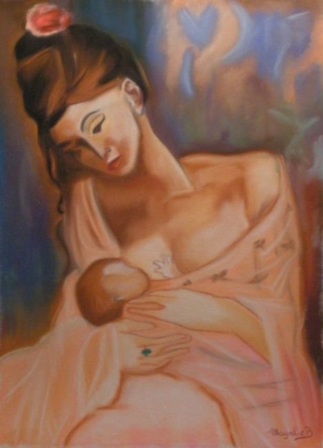 Peinture intitulée "La maternité par Pi…" par Magalieb, Œuvre d'art originale