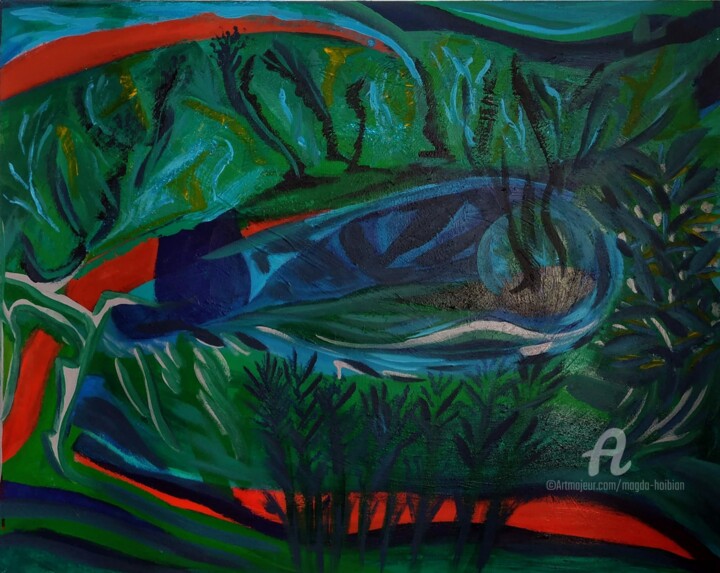Painting titled "An island" by Magda Hoibian, Original Artwork, Acrylic Mounted on Wood Stretcher frame