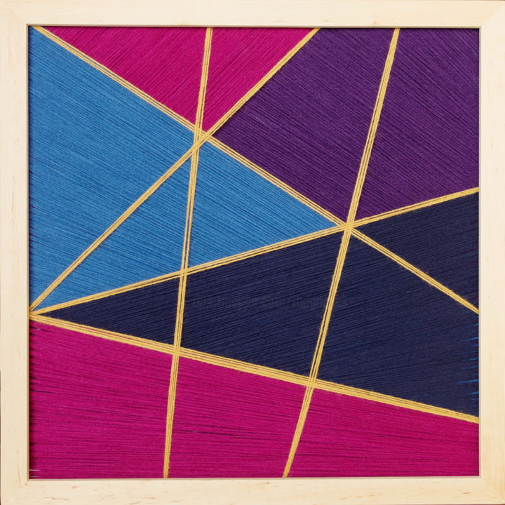 Textile Art με τίτλο "Geometry" από Magdalena Kulawik, Αυθεντικά έργα τέχνης, String Art Τοποθετήθηκε στο Ξύλινο πάνελ