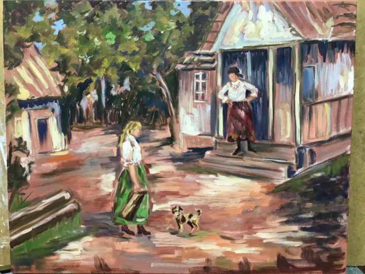 Malarstwo zatytułowany „Women in village” autorstwa Marlena Czapsky, Oryginalna praca, Olej