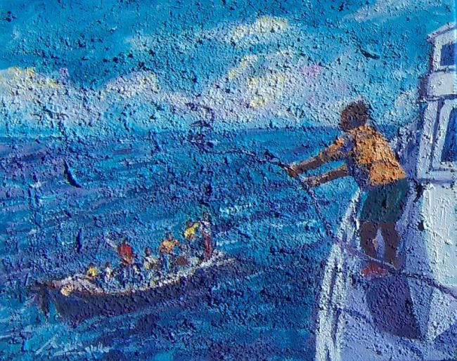 Pittura intitolato "Pescatore di uomini" da Magda Carella, Opera d'arte originale, Olio