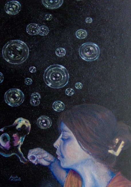 Painting titled "Come bolle di sapone" by Magda Carella, Original Artwork, Oil