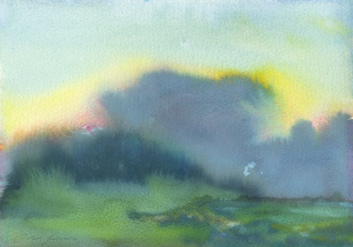Painting titled "violet cloud" by Magdalena Gintowt-Juchniewicz, Original Art, Watercolor