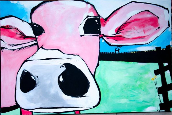 Painting titled "Pink Cow" by Magdalena Macniallais, Original Artwork