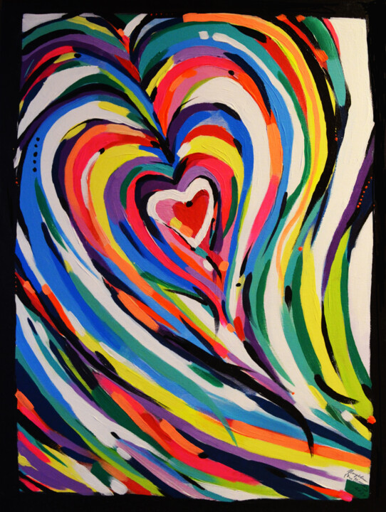 Painting titled "Energizing Hearts" by Magdalena Macniallais, Original Artwork, Acrylic