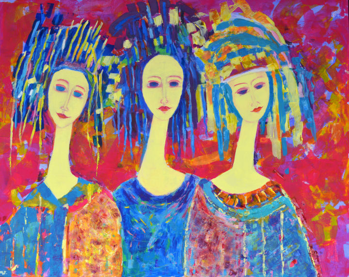 제목이 "Sisters Women Paint…"인 미술작품 Magdalena Walulik로, 원작, 기름 나무 들것 프레임에 장착됨