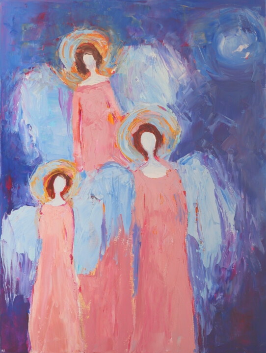 Painting titled "Blue Angels" by Magdalena Walulik, Original Artwork, Oil Mounted on Wood Stretcher frame