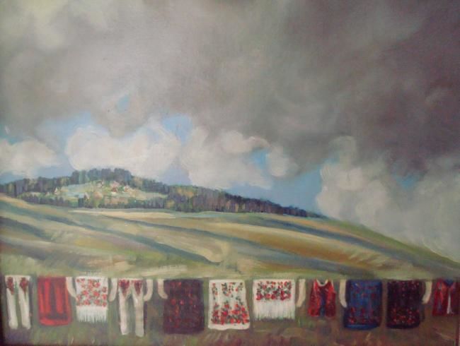 Painting titled "góralskie pranie" by Maria Regina Niewiadomska, Original Artwork