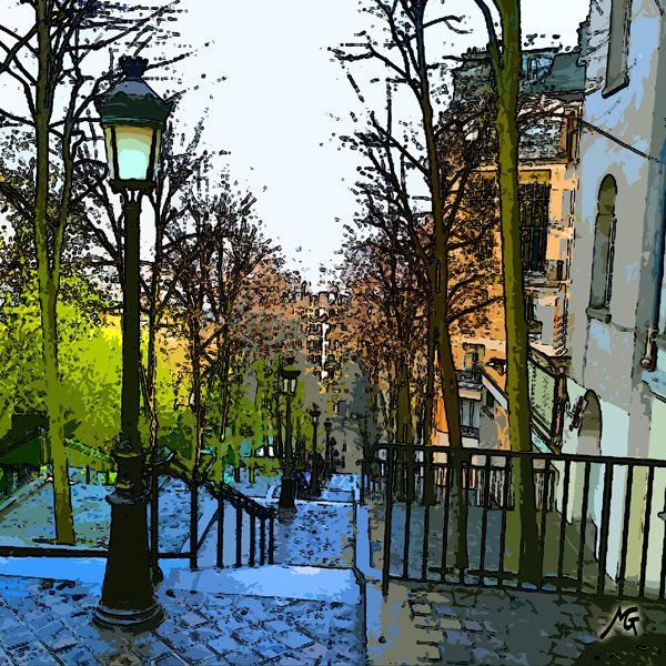 Digital Arts titled "L'escaliers à Montm…" by Magel, Original Artwork