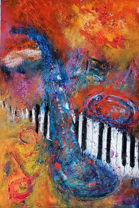 Malerei mit dem Titel "JAZZ  2" von Maggie Romanovici, Original-Kunstwerk, Öl Auf Keilrahmen aus Holz montiert