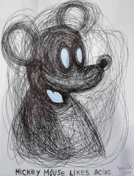 Peinture intitulée "Mickey mouse likes…" par Alessandro Maggiorino, Œuvre d'art originale, Stylo gel