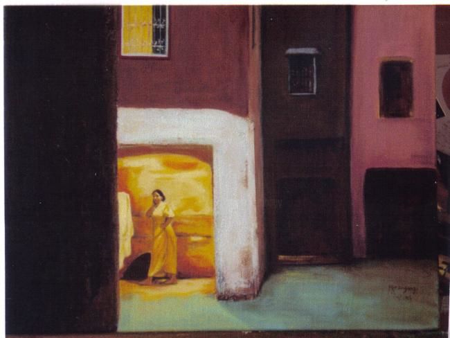 Painting titled "Intimité" by Marguerite Rodriguez, Original Artwork, Oil