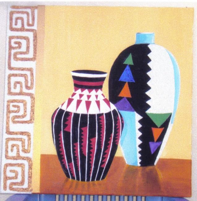 「Vases aficains」というタイトルの絵画 Marguerite Rodriguezによって, オリジナルのアートワーク, オイル