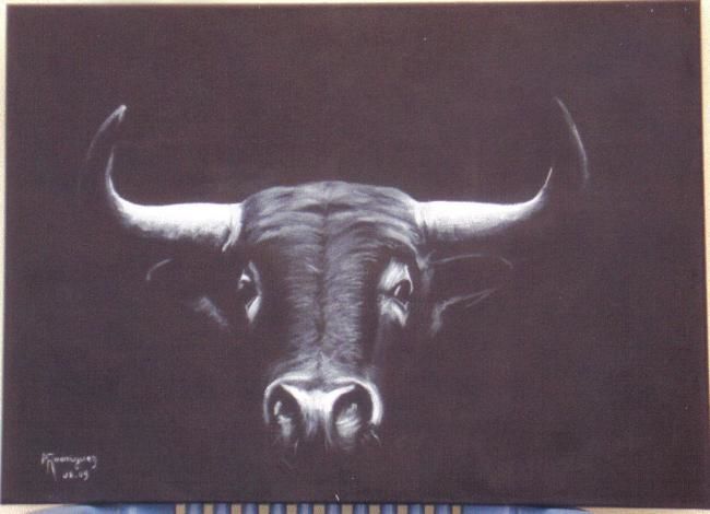 Painting titled "Toro!" by Marguerite Rodriguez, Original Artwork, Oil