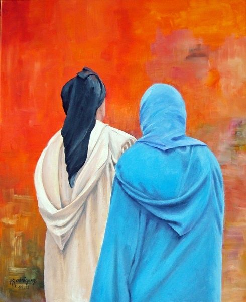 Painting titled "Femmes marocaines" by Marguerite Rodriguez, Original Artwork, Oil