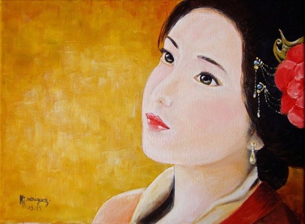 Картина под названием "Jeune geisha" - Marguerite Rodriguez, Подлинное произведение искусства, Масло