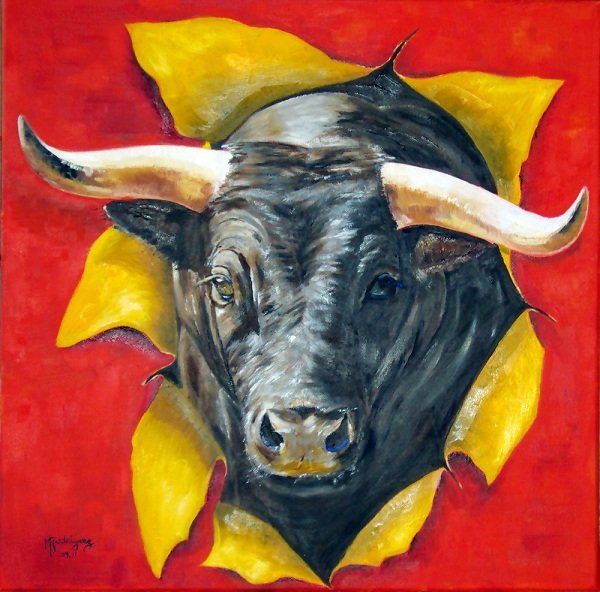 Peinture intitulée "Toro en cape" par Marguerite Rodriguez, Œuvre d'art originale, Huile