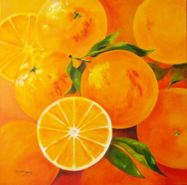 Painting titled "oranges" by Marguerite Rodriguez, Original Artwork, Oil