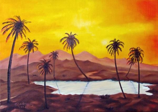 Painting titled "Oasis" by Marguerite Rodriguez, Original Artwork, Oil