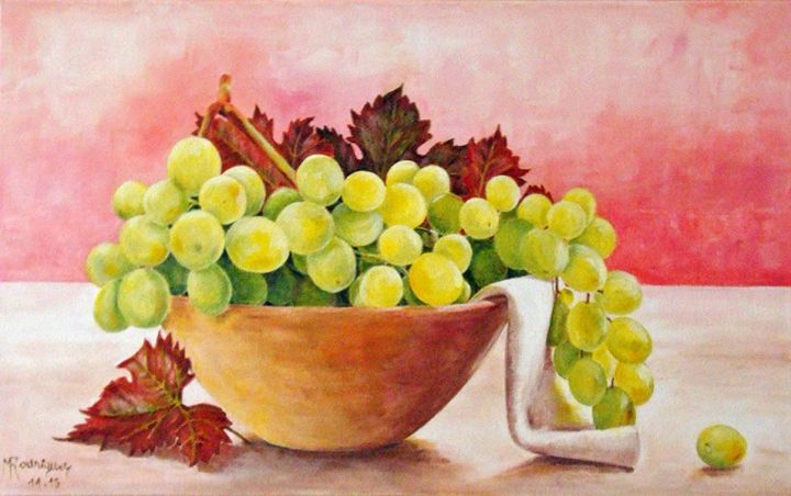 Peinture intitulée "Grappe de raisin" par Marguerite Rodriguez, Œuvre d'art originale, Acrylique