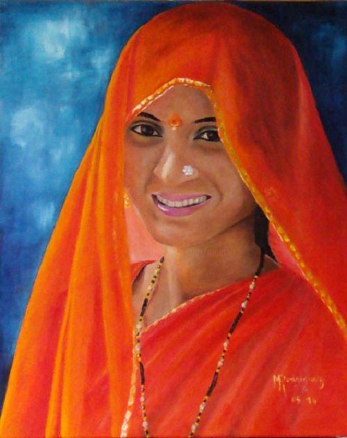 Peinture intitulée "Jeune femme indienne" par Marguerite Rodriguez, Œuvre d'art originale, Huile