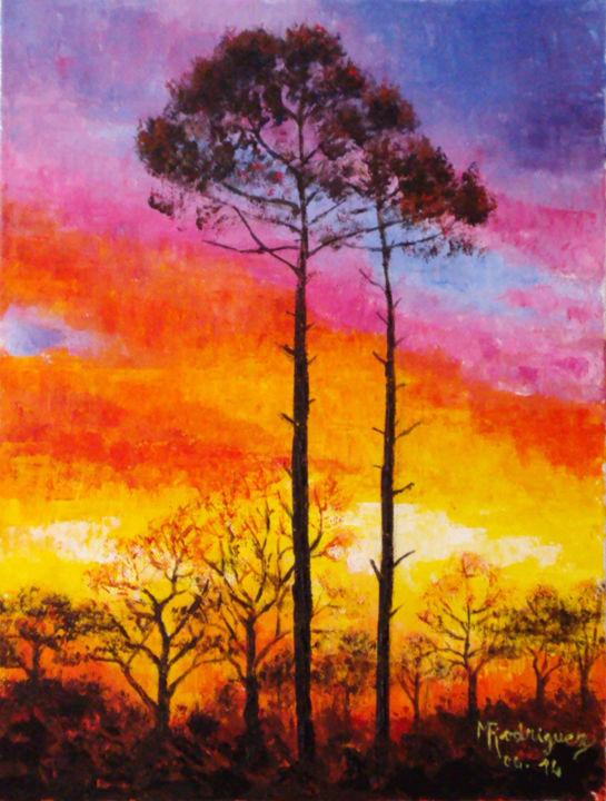 Peinture intitulée "Coucher de soleil" par Marguerite Rodriguez, Œuvre d'art originale, Acrylique