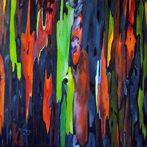 Painting titled "eucalyptus-arc-en-c…" by Marguerite Rodriguez, Original Artwork, Acrylic