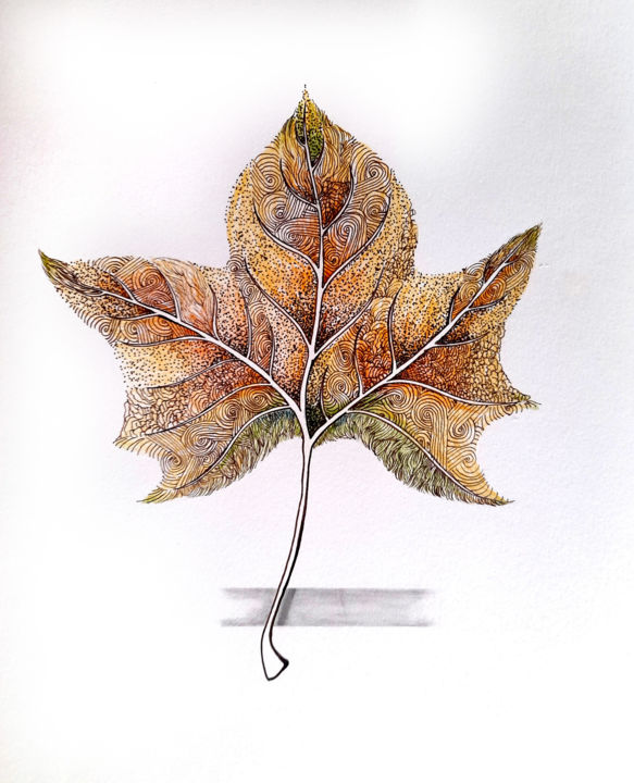 Drawing titled "Graphisme feuille" by Lalla Mag, Original Artwork, Watercolor