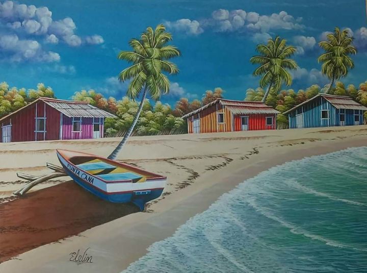 Malerei mit dem Titel "Vamos a la Playa" von Magictouch, Original-Kunstwerk, Acryl