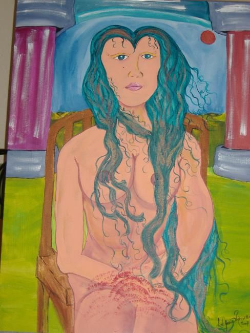 Pittura intitolato "The Blue Lady" da Lourdes Dejesus-Rohena, Opera d'arte originale