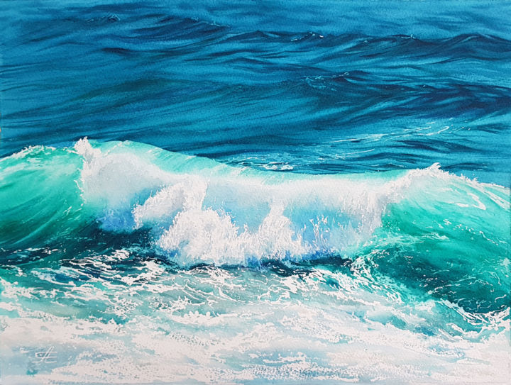 Painting titled "Wave and sea #12" by Svetlana Lileeva, Original Artwork, Watercolor