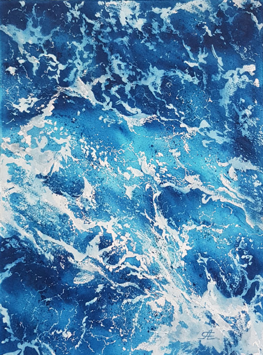 Painting titled "Waves and sea #16" by Svetlana Lileeva, Original Artwork, Watercolor