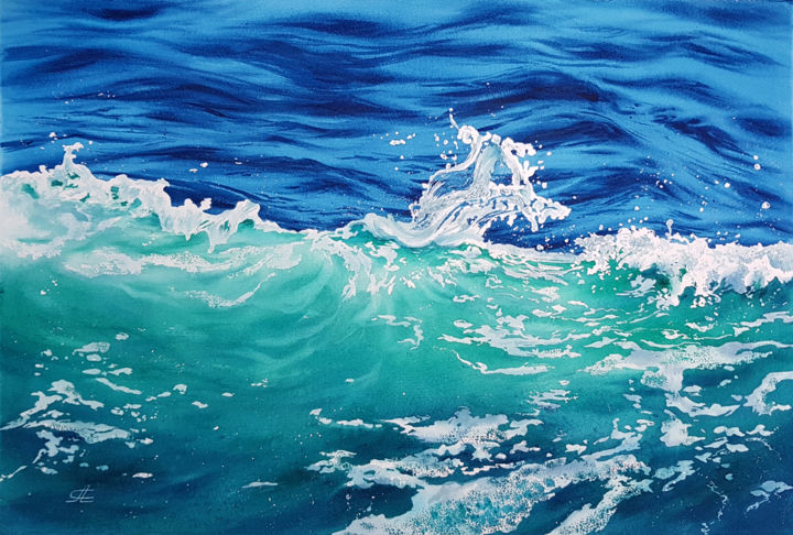 Картина под названием "Ocean waves #27 Sea…" - Svetlana Lileeva, Подлинное произведение искусства, Акварель