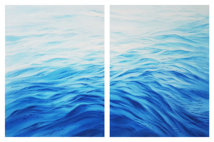 Malerei mit dem Titel "Diptych seascape wi…" von Svetlana Lileeva, Original-Kunstwerk, Aquarell