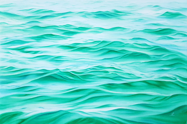 Malarstwo zatytułowany „Seascape and ocean…” autorstwa Svetlana Lileeva, Oryginalna praca, Akwarela