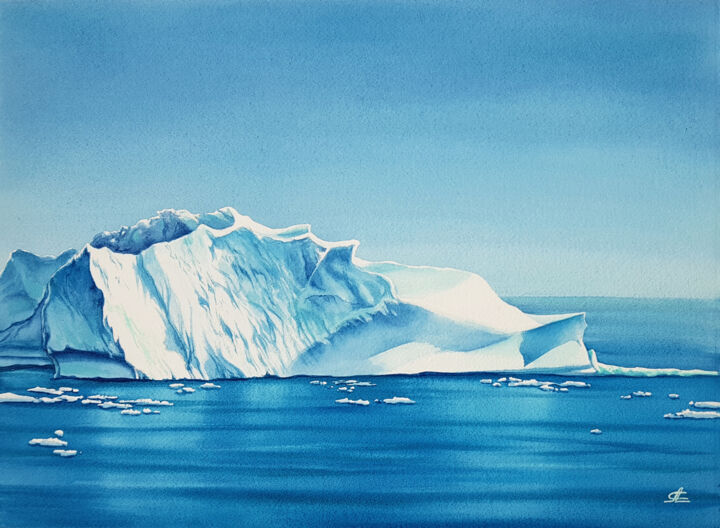 Pittura intitolato "Iceberg in Antarcti…" da Svetlana Lileeva, Opera d'arte originale, Acquarello