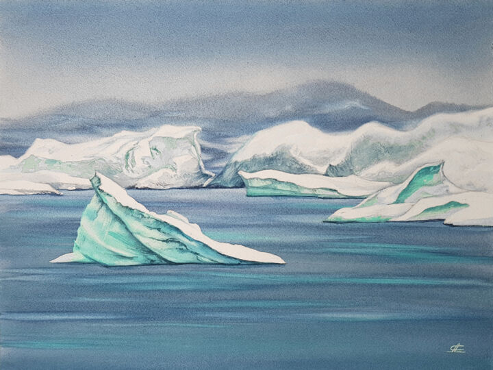 Peinture intitulée "Iceberg in Antarcti…" par Svetlana Lileeva, Œuvre d'art originale, Aquarelle