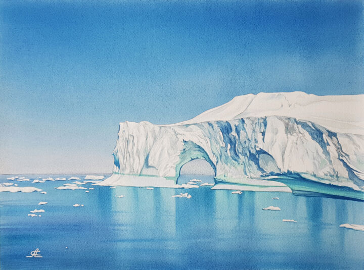 Картина под названием "Iceberg in Antarcti…" - Svetlana Lileeva, Подлинное произведение искусства, Акварель