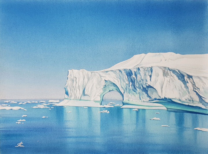 Peinture intitulée "Iceberg in Antarcti…" par Svetlana Lileeva, Œuvre d'art originale, Aquarelle