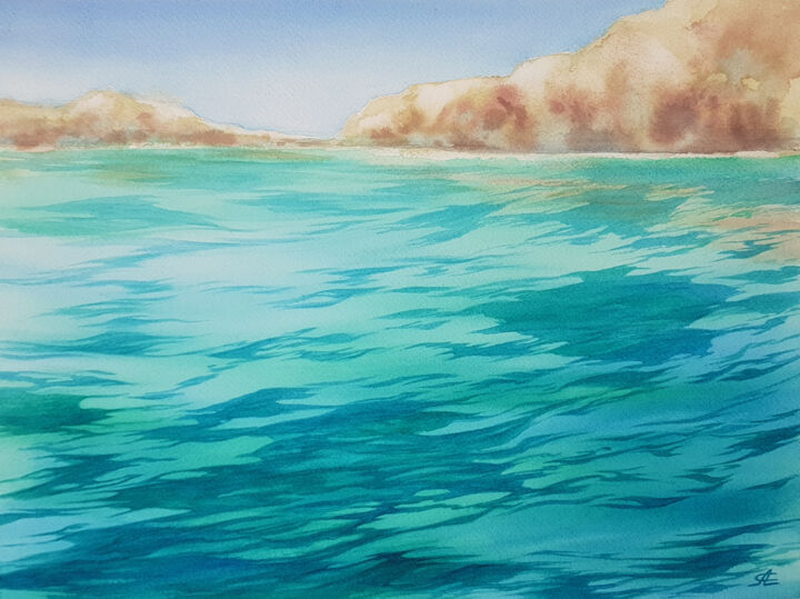 Картина под названием "Seascape with cliffs" - Svetlana Lileeva, Подлинное произведение искусства, Акварель