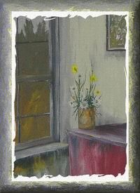 Peinture intitulée "Fleurs à la fenêtre" par Gilles Bergeron, Œuvre d'art originale