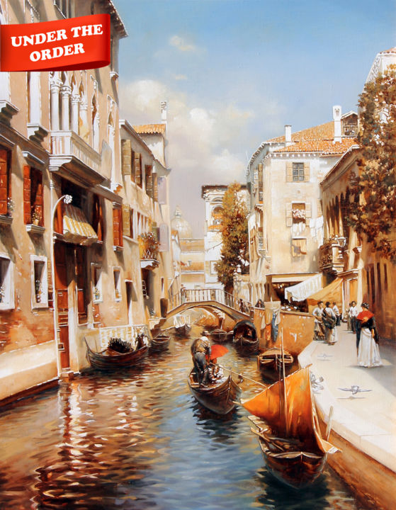 Painting titled "Venetian gondolas" by Ilia Zherniak (Magicofcolour), Original Artwork, Oil