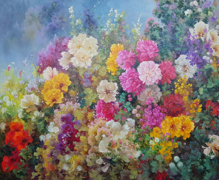 Painting titled "Magic flowers" by Ilia Zherniak (Magicofcolour), Original Artwork, Oil