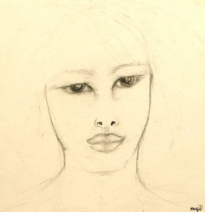 Drawing titled "Portrait de femme n…" by Magil, Original Artwork