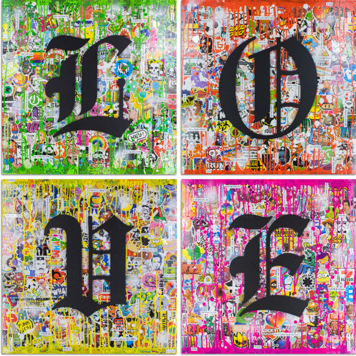 Colagens intitulada "L.O.V.E. Stickerbom…" por Magmagmag, Obras de arte originais, Colagens