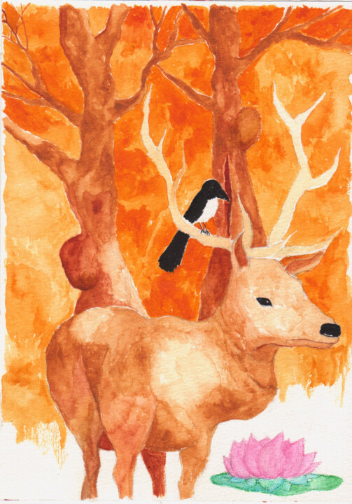 Drawing titled "Deer" by Magnus Randlöv, Original Artwork, Watercolor