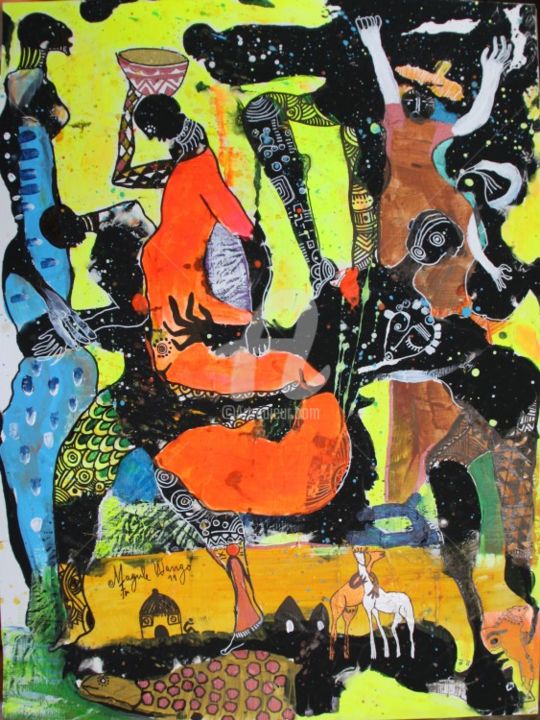 Disegno intitolato "Initiation" da Magule Wango, Opera d'arte originale