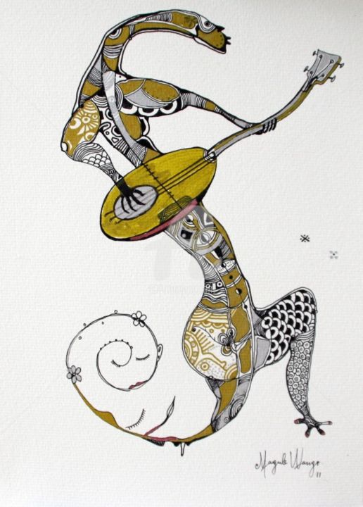 Рисунок под названием "Roméo réveille Juli…" - Magule Wango, Подлинное произведение искусства
