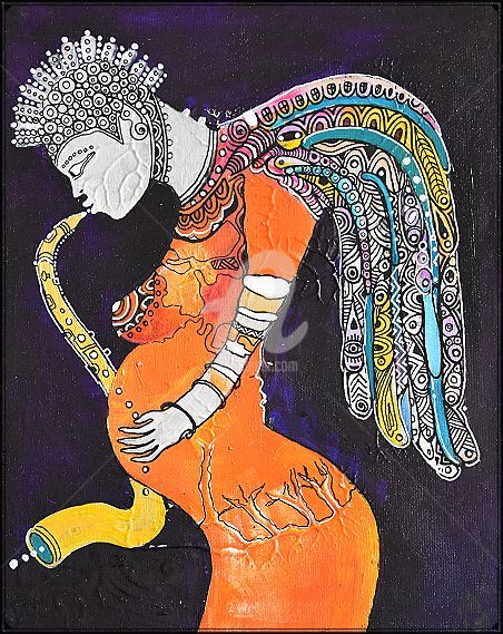Disegno intitolato "Les anges qui chant…" da Magule Wango, Opera d'arte originale