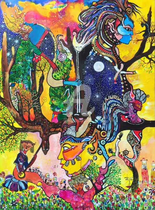 Peinture intitulée "PRIERE AUX FEES ET…" par Magule Wango, Œuvre d'art originale